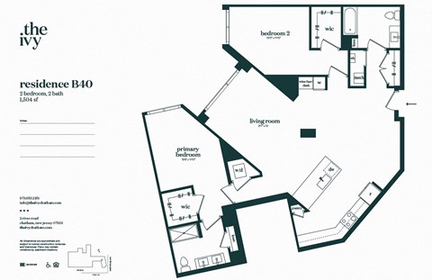 Floor plan for 2 beds, 2 baths, 1504 sqft